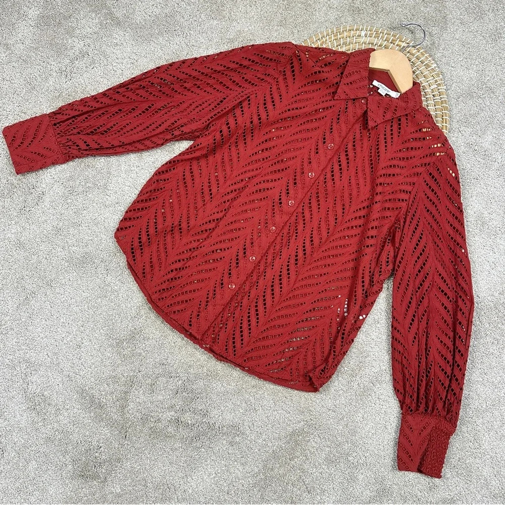 Chico's Red/Rust Eyelet Point-Collar Button-Down - Picture 5 of 15